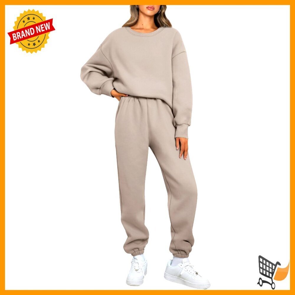Oversized Fleece Lounge Set Drop Shoulder Sweatshirt High Waist Joggers